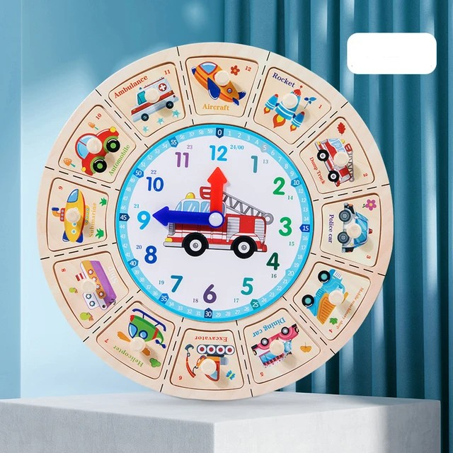 Ceas din lemn de tip puzzle cu butoni diverse modele Vehicule