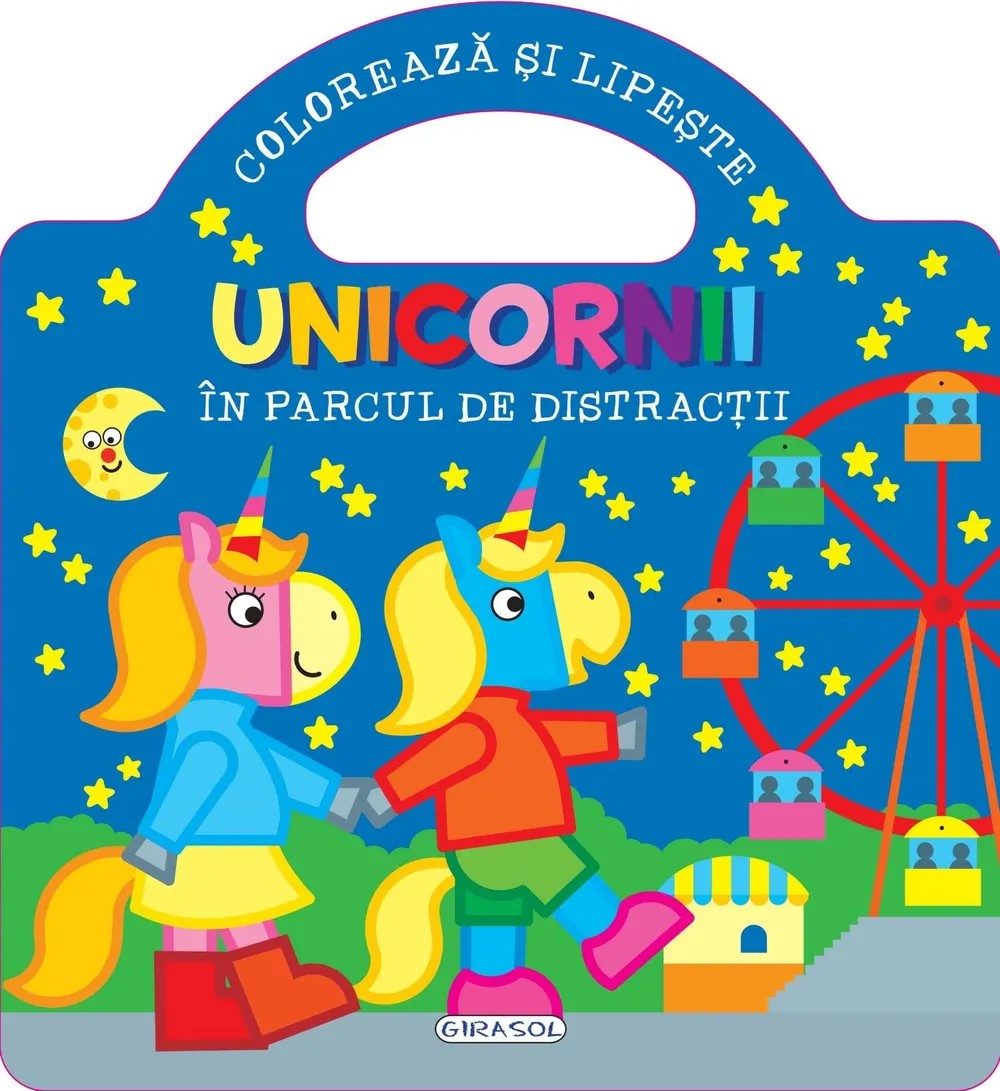 Coloreaza si lipeste. Unicornii in parcul de distractie