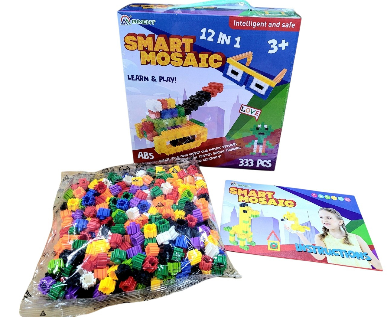 Joc de construit cu piese stivuibile tip Lego 12 in 1, 333 piese Smart Mosaic