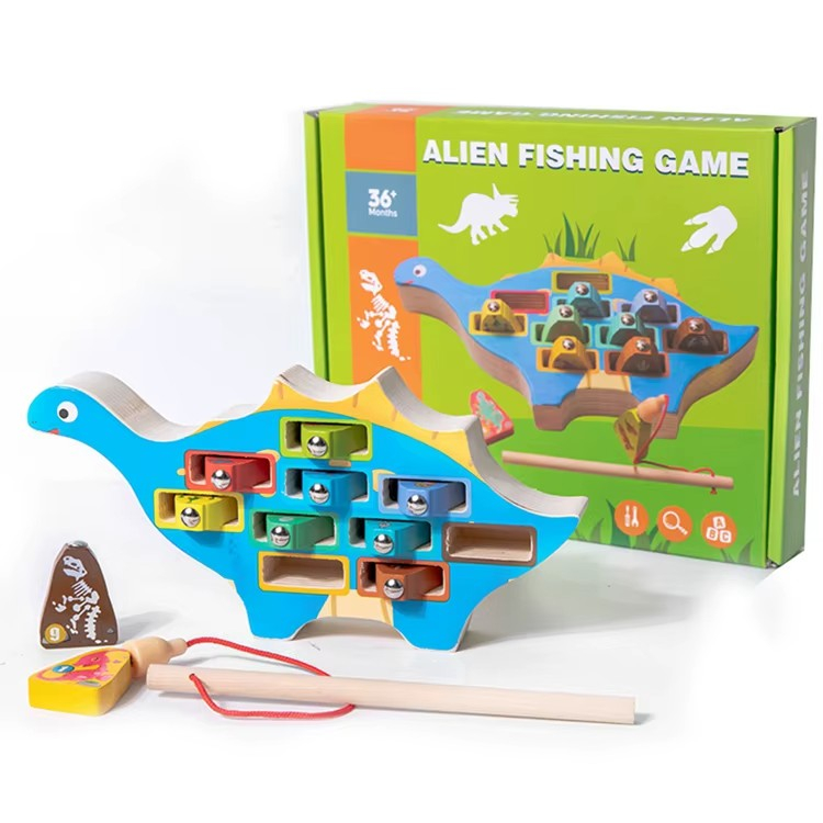 Joc de pescuit magnetic din lemn Alien fishing game dinozaur