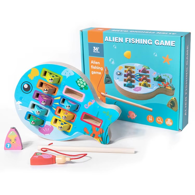 Joc de pescuit magnetic din lemn Alien fishing game peste