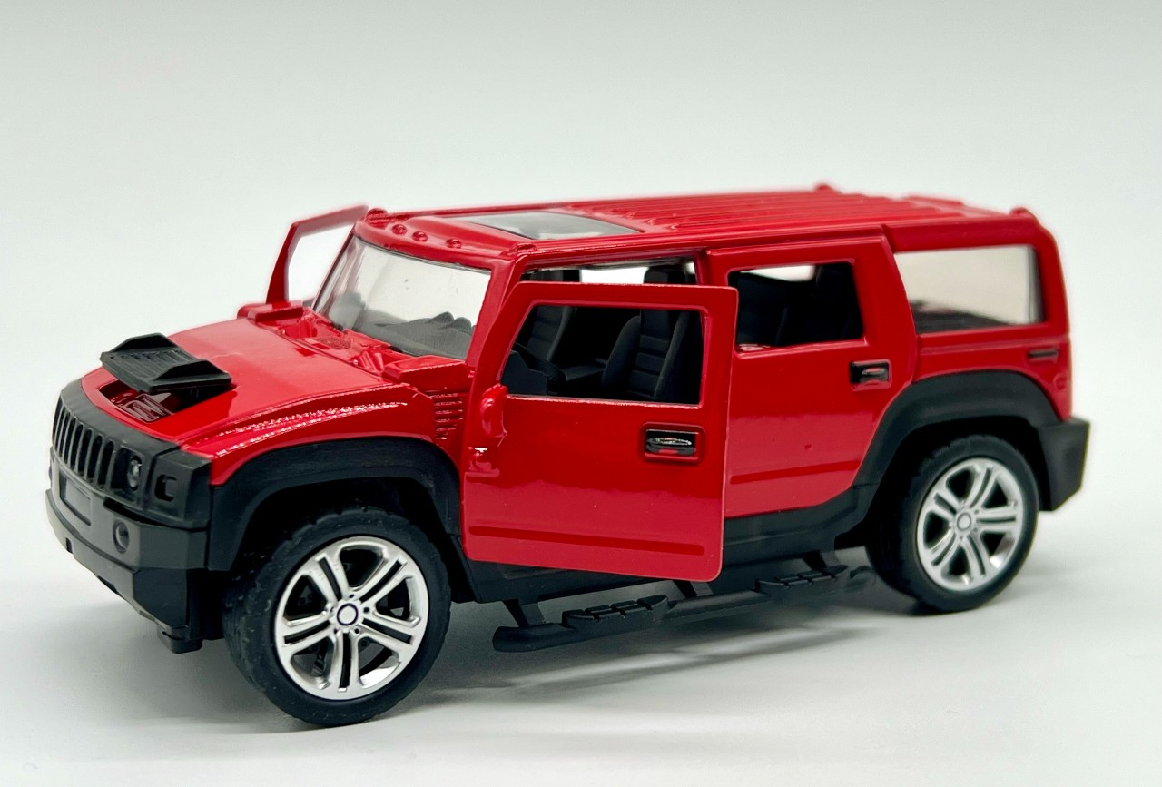 Macheta metalica cu sunete si lumini masinuta tip Hummer 14 cm rosu