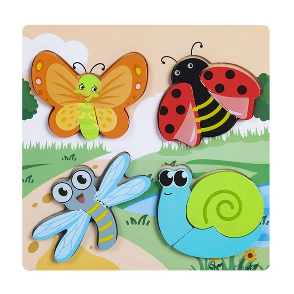 Puzzle din lemn 3D 4 in 1 diferite tematici Insecte