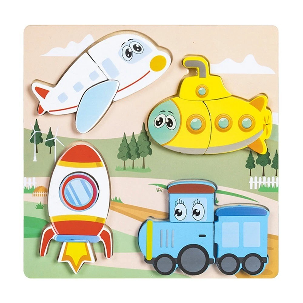 Puzzle din lemn 3D 4 in 1 diferite tematici Vehicule