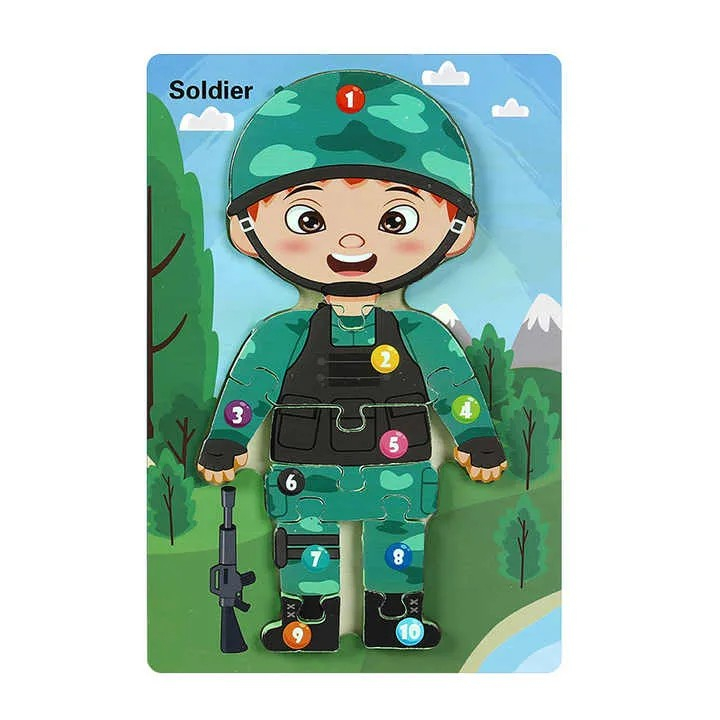 Puzzle din lemn cu 10 piese numerotate MESERII soldat