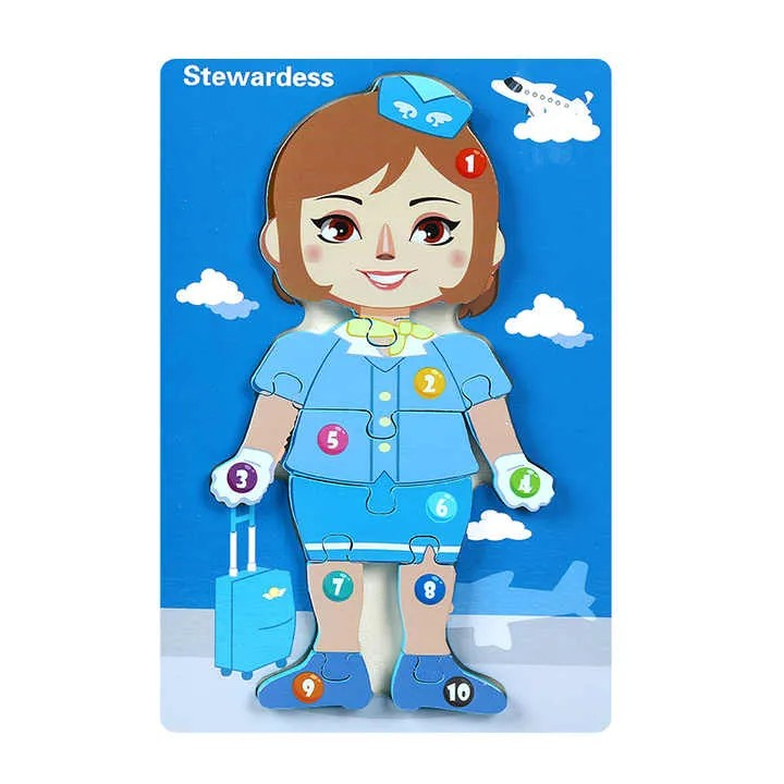 Puzzle din lemn cu 10 piese numerotate MESERII stewardesa