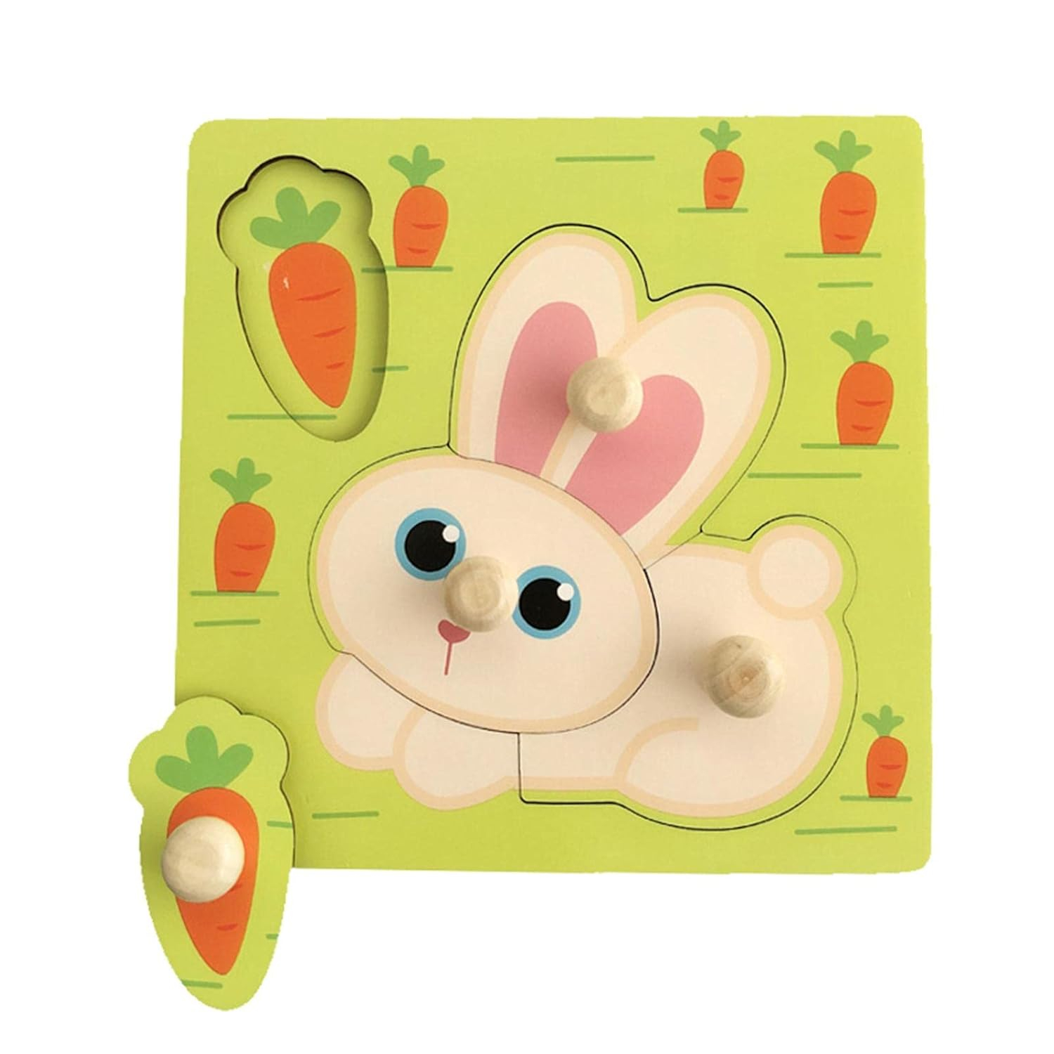 Puzzle din lemn cu butoni 14,7 x 14,7 cm diferite modele iepuras