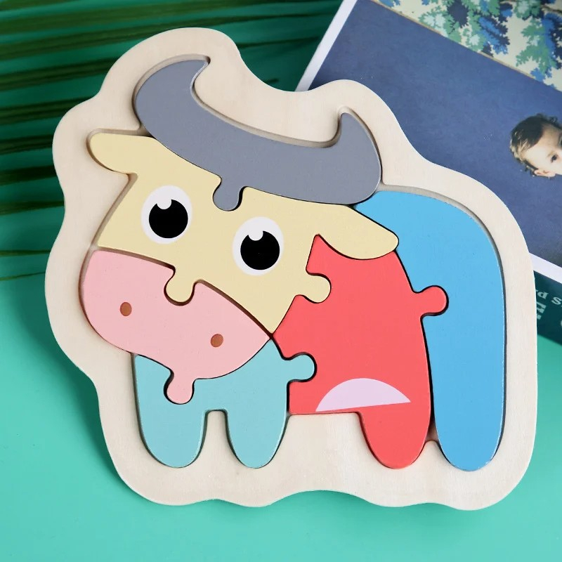 Puzzle mic din lemn 3D animale vaca