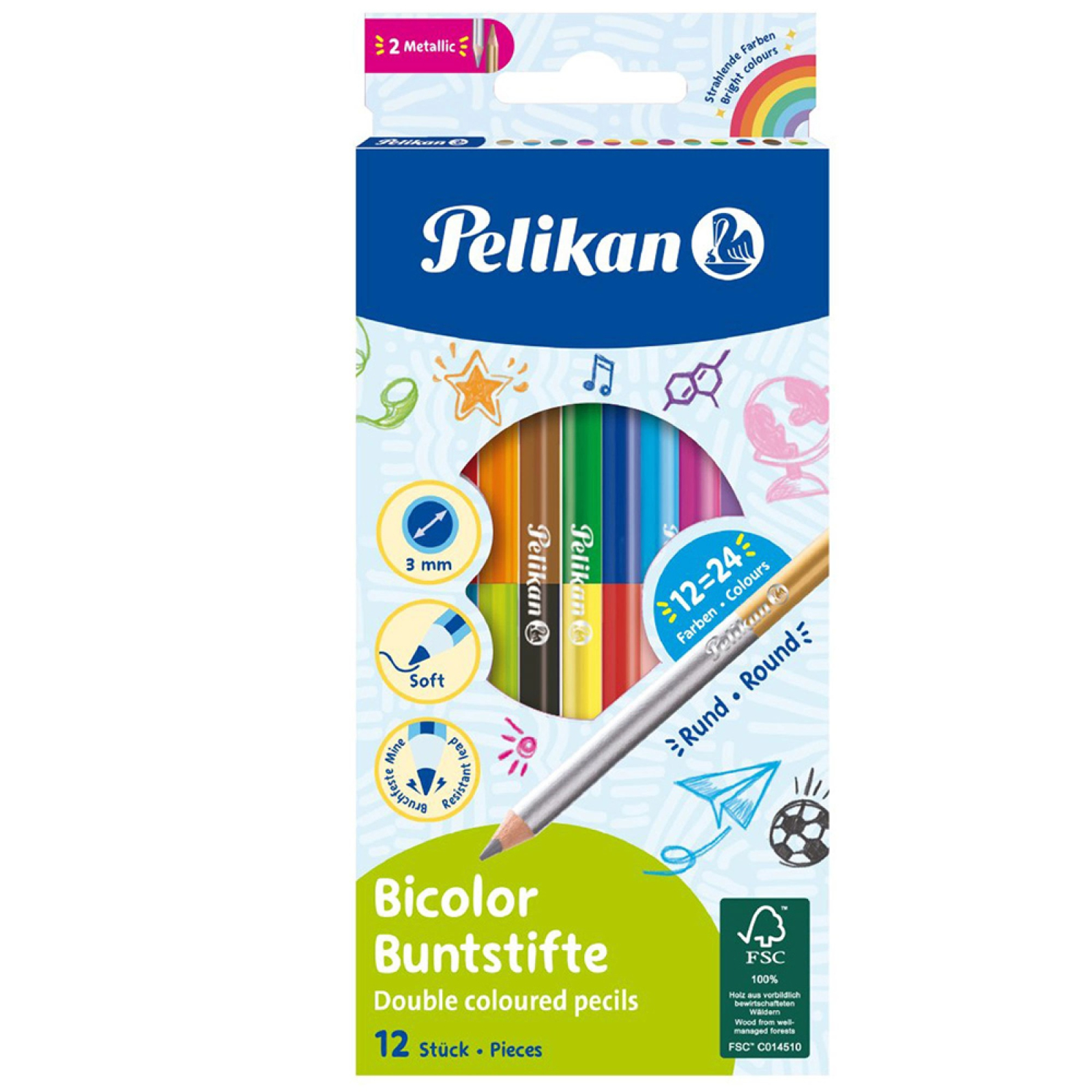 Set 12 creioane colorate cu 2 capete Pelikan Bicolor