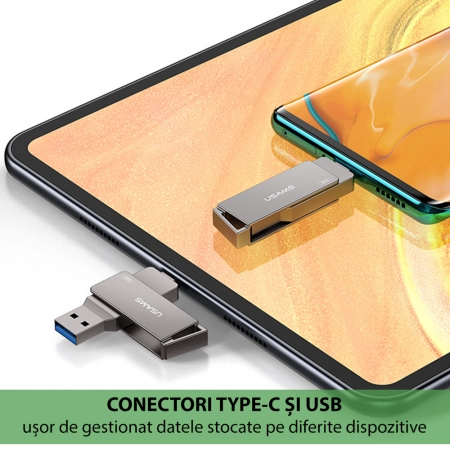 USAMS - Rotable Type-C + USB 3.0 High Speed Flash Disk 32G - Iron Gray