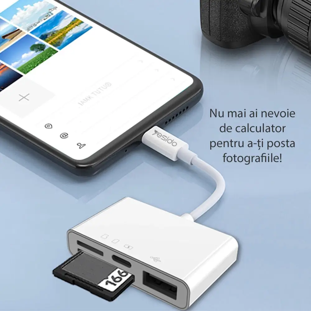 Yesido - Card Reader and Adapter (GS12) - Lightning to USB, Lightning, SD, Micro SD - White