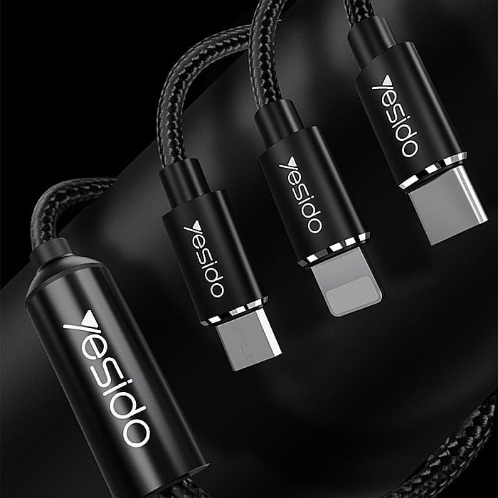 Cablu încărcare rapidă 3in1 USB – Lightning, Type-C, Micro USB, 60W, 3A, 1.2m, Negru – YSDC587 [2]