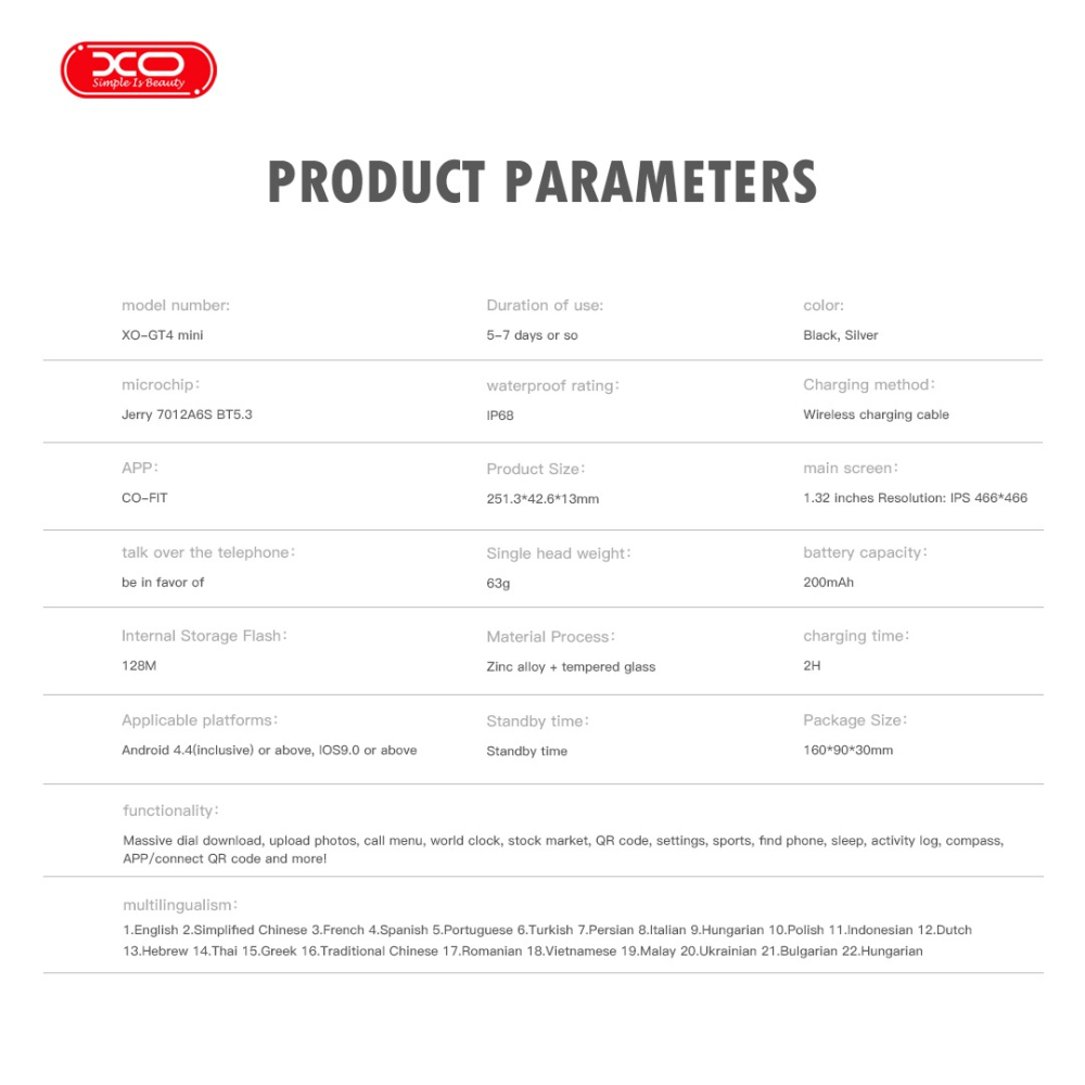 Ceas Smart Negru – AMOLED, Apeluri, Sănătate și IP68 - XO GT4 Mini [10]