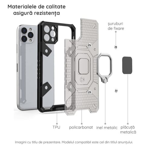 Husă Antisoc iPhone 12 Pro cu Inel Rotativ 180°, Suport Stand, Protecție Cameră 1.3 mm, Albastru – Techsuit HNCB [3]