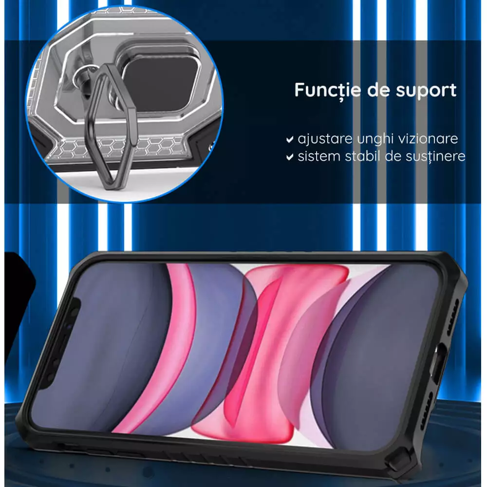 Husa Antisoc iPhone 13 cu Inel Mov Techsuit HNCB [10]