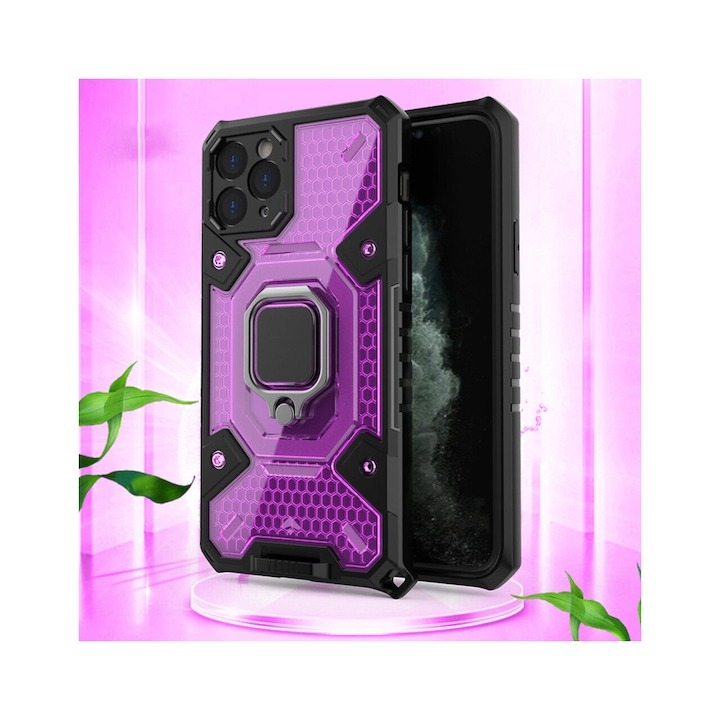 Husă Antisoc iPhone 13 Pro cu Inel Rotativ 180°, Suport Stand, Protecție Cameră 1.3 mm, Mov – Techsuit HNCB [6]