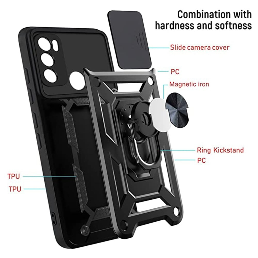 Husa Antisoc Motorola Moto E20 / E30 / E40 Protectie Camera, Inel Stand, Negru – Techsuit TCSS [3]