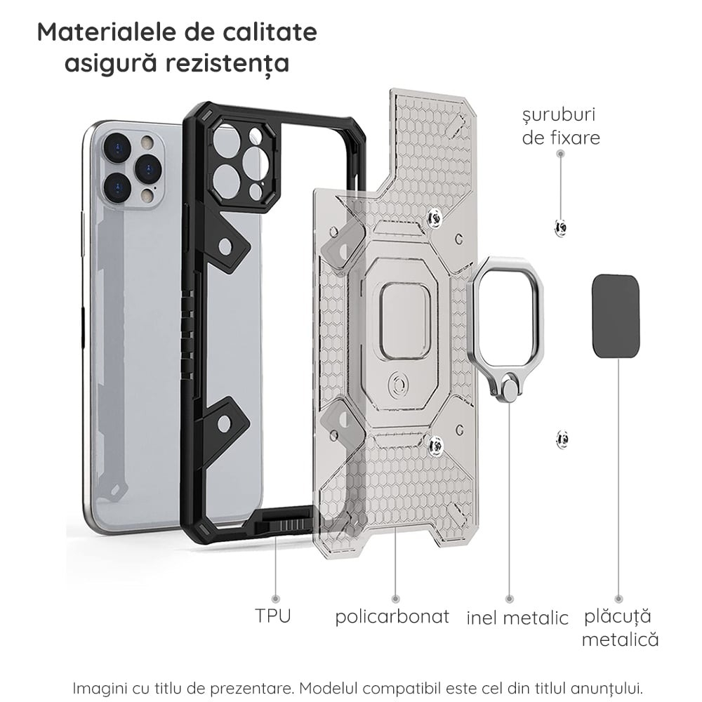 Husă Antisoc Samsung Galaxy S23 Ultra cu Inel Rotativ 180°, Suport Stand, Protecție Cameră 1.3 mm, Mov – Techsuit HNCB [7]