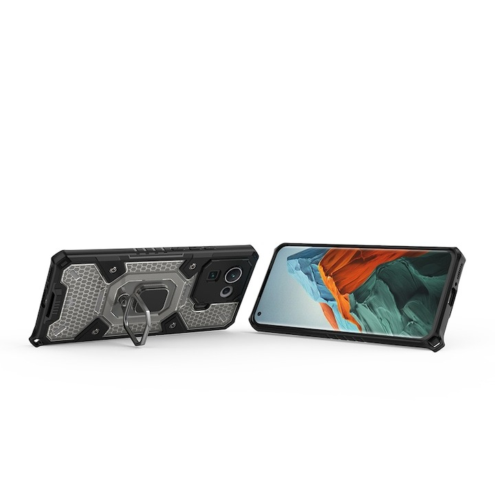 Husă Antisoc Xiaomi Mi 11 Pro cu Inel Rotativ 180°, Suport Stand, Protecție Cameră 1.3 mm, Negru– Techsuit HNCB [4]