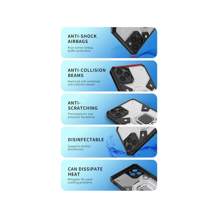 Husă Antisoc Xiaomi Mi 11 Pro cu Inel Rotativ 180°, Suport Stand, Protecție Cameră 1.3 mm, Negru– Techsuit HNCB [9]