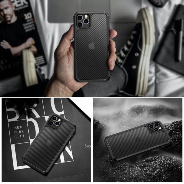 Husa Carbon Iphone 12 Pro Max Antisoc Negru Fuse [15]
