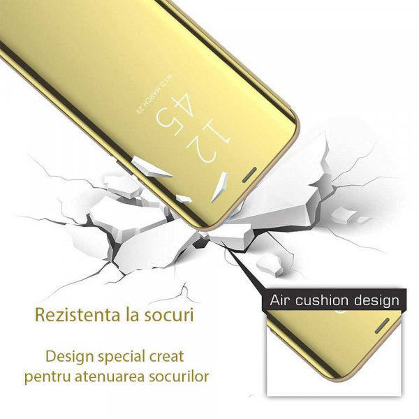 Husa Huawei P30 2019 Clear View Flip Toc Carte Standing Cover Oglinda Gold Auriu [3]
