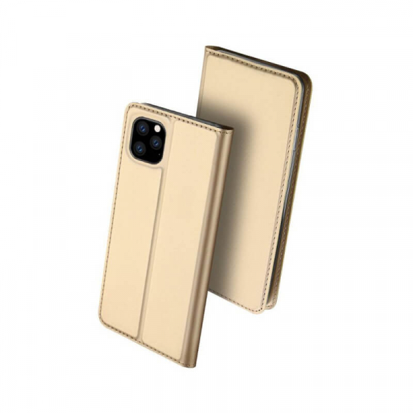 Husa iPhone 11 2019 Toc Flip Tip Carte Portofel Auriu Gold Piele Eco Premium DuxDucis [1]