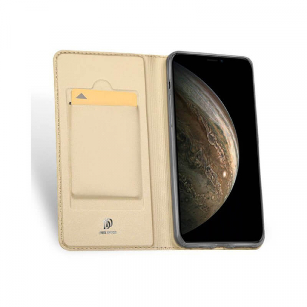 Husa iPhone 11 2019 Toc Flip Tip Carte Portofel Auriu Gold Piele Eco Premium DuxDucis [2]
