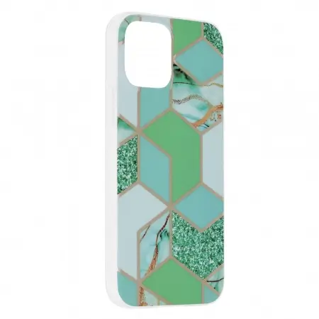 Husa iPhone 12 / 12 Pro Verde cu Imprimeu Marmura Techsuit [3]