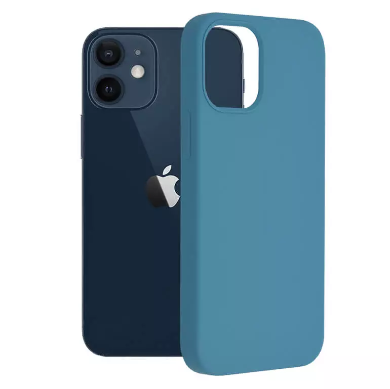 Husa iPhone 12 Mini Silicon Albastru Slim Mat cu Microfibra SoftEdge [1]