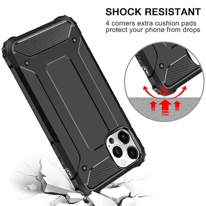 Husă iPhone 13 Pro Max Antisoc Hybrid Armor, Protecție Colțuri Ranforsate, Negru – Hybrid Armor - Copie [3]