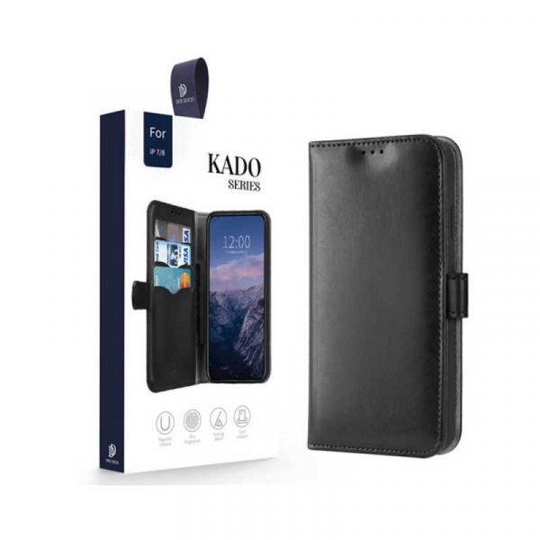 Husa iPhone 7 / 8 / SE 2020 Toc Flip Tip Carte Portofel Negru Piele Eco Premium DuxDucis Kado [8]