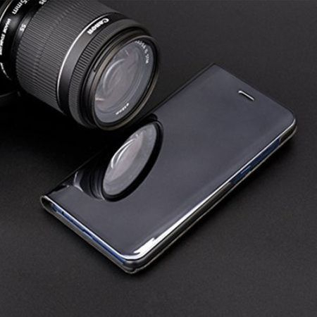 Husa iPhone Xr / iPhone 9 Clear View Flip Standing Cover (Oglinda) Negru (Black) [3]