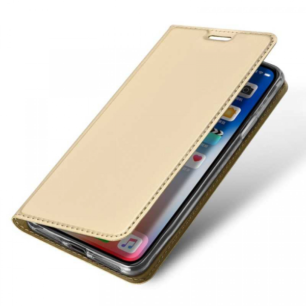 Husa iPhone Xs Max 2018 Toc Flip Tip Carte Portofel Auriu Gold Piele Eco Premium DuxDucis [4]