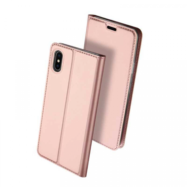 Husa iPhone Xs Max 2018 Toc Flip Tip Carte Portofel Roz Piele Eco Premium DuxDucis [1]