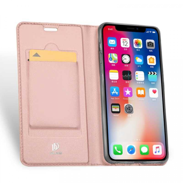 Husa iPhone Xs Max 2018 Toc Flip Tip Carte Portofel Roz Piele Eco Premium DuxDucis [2]