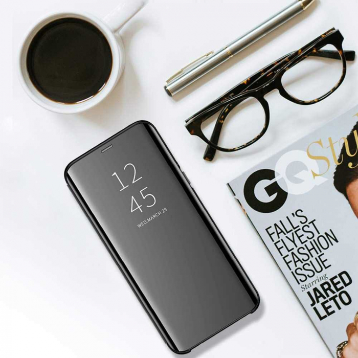Husa Samsung Galaxy A21s Clear View Flip Toc Portofel Standing Cover (Oglinda) Negru [4]