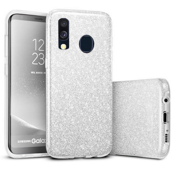 Husa Samsung Galaxy A40 2019 Argintiu Color Silicon TPU Carcasa Sclipici Silver [1]