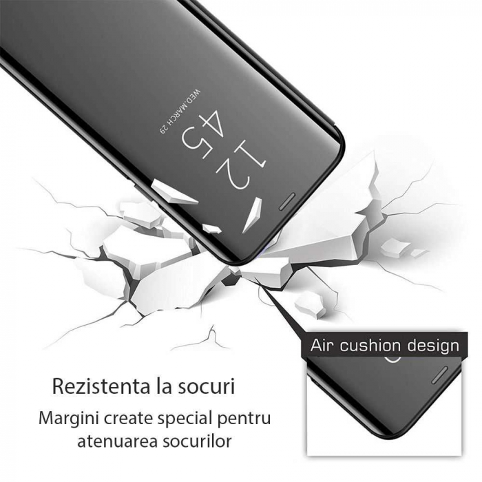 Husa Flip Samsung Galaxy A71 Tip Carte Clear View Oglinda Gen Negru [4]