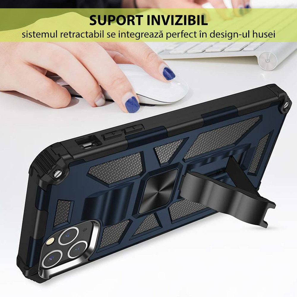 Husă Samsung Galaxy S20 / S20 5G Antisoc cu Inel Stand și Plăcuță Metalică, Army – Techsuit TechBlzr [8]