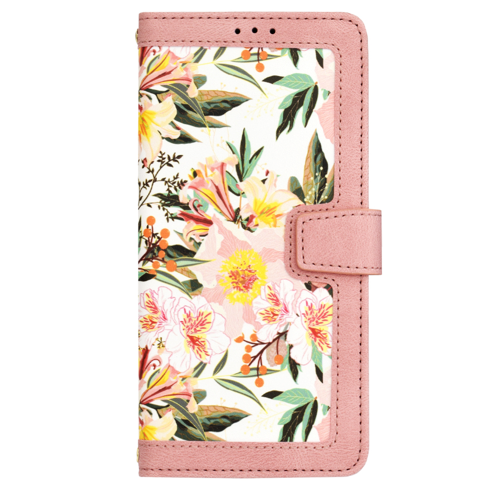 Husa Tip Carte iPhone 14 cu Flip Magnetic Roz cu Flori TFC [2]