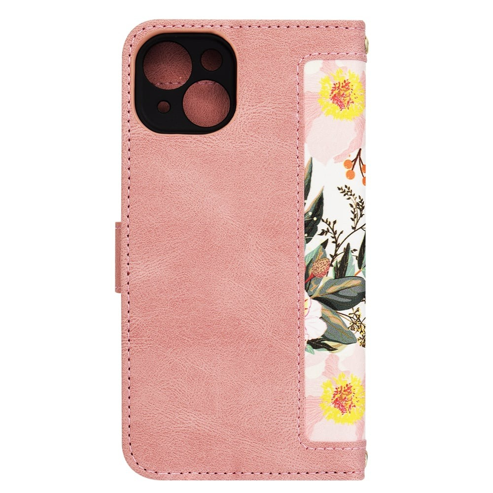 Husa Tip Carte iPhone 14 cu Flip Magnetic Roz cu Flori TFC [3]