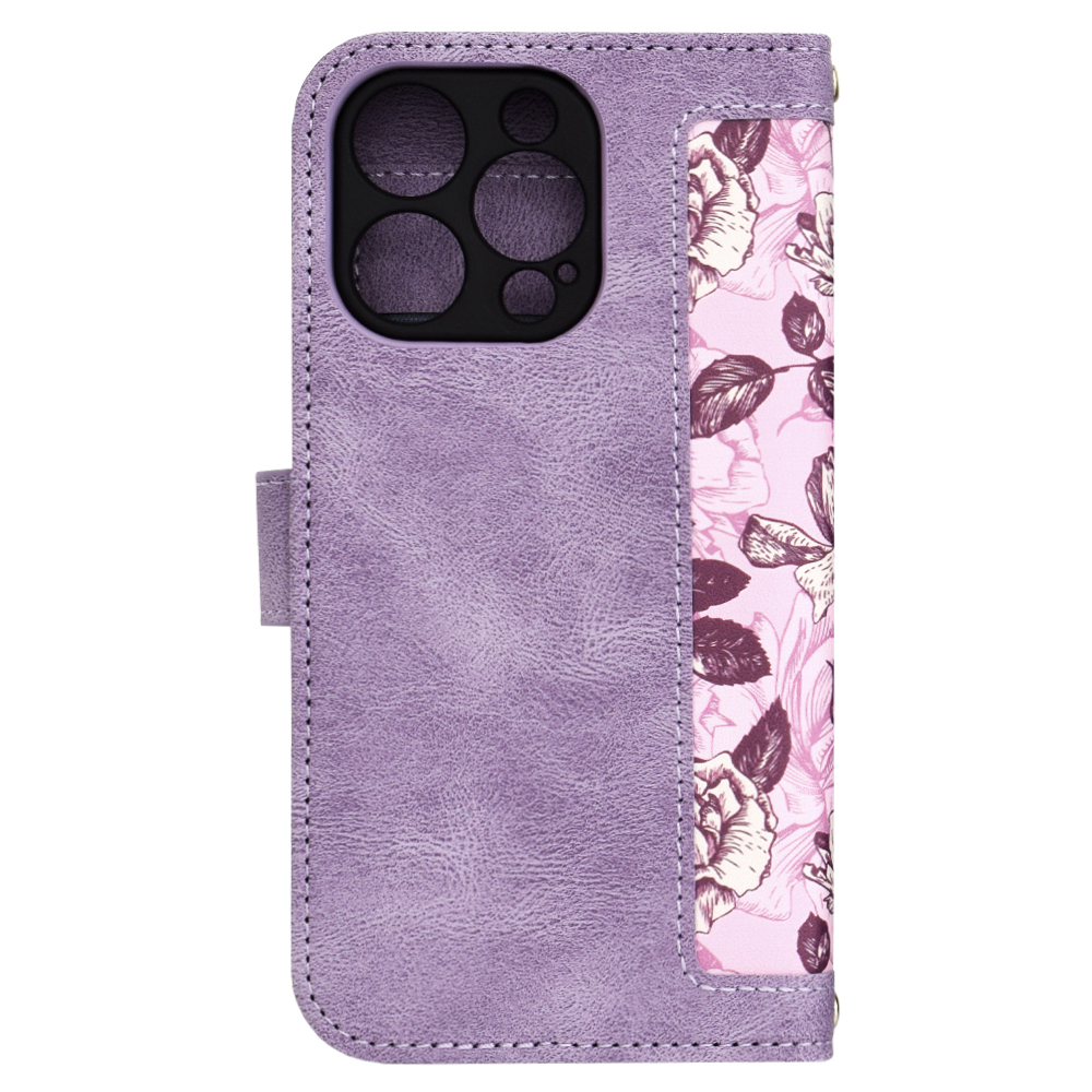 Husa Tip Carte iPhone 16 Pro cu Flip Magnetic Mov cu Flori TFC [2]
