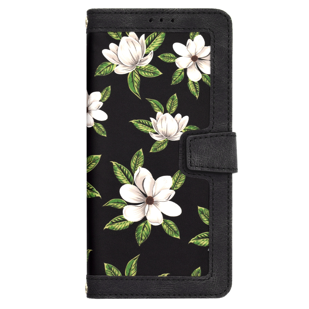Husa Tip Carte iPhone 16 Pro cu Flip Magnetic Negru cu Flori TFC [3]