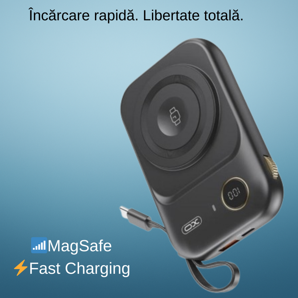 PowerBank 10000 mAh USB-C, Wireless & Cablu Incorporat, Negru – XO PR270 [3]