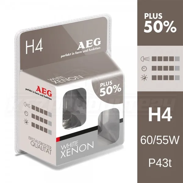 Set 2 Becuri Auto H4 P43t White Xenon Plus 50% AEG [3]