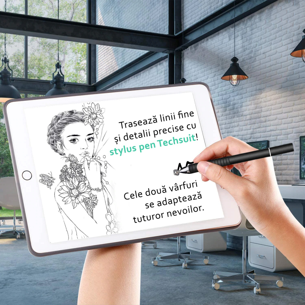 Stylus Pen 2in1 Universal Negru – Android, iOS, Design Ergonomic – Techsuit JC02 [2]