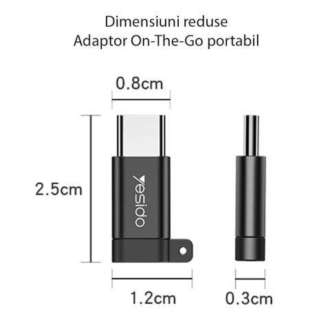 Adaptor USB Type-C la Micro USB Mama, 2.4A, Aluminiu Compact, Negru – Yesido GS04 [1]