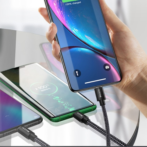 Cablu încărcare rapidă 3in1 USB – Lightning, Type-C, Micro USB, 60W, 3A, 1.2m, Negru – YSDC587 [3]