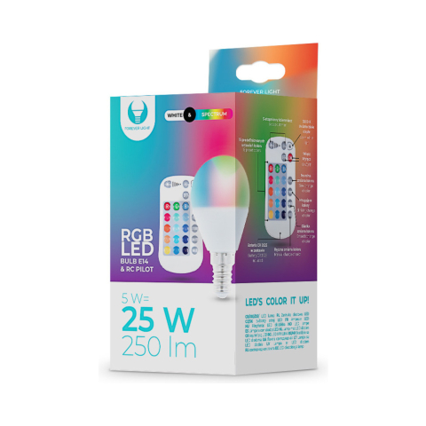 Bec LED RGB G45 E14 cu telecomandă – compact și versatil Forever [1]